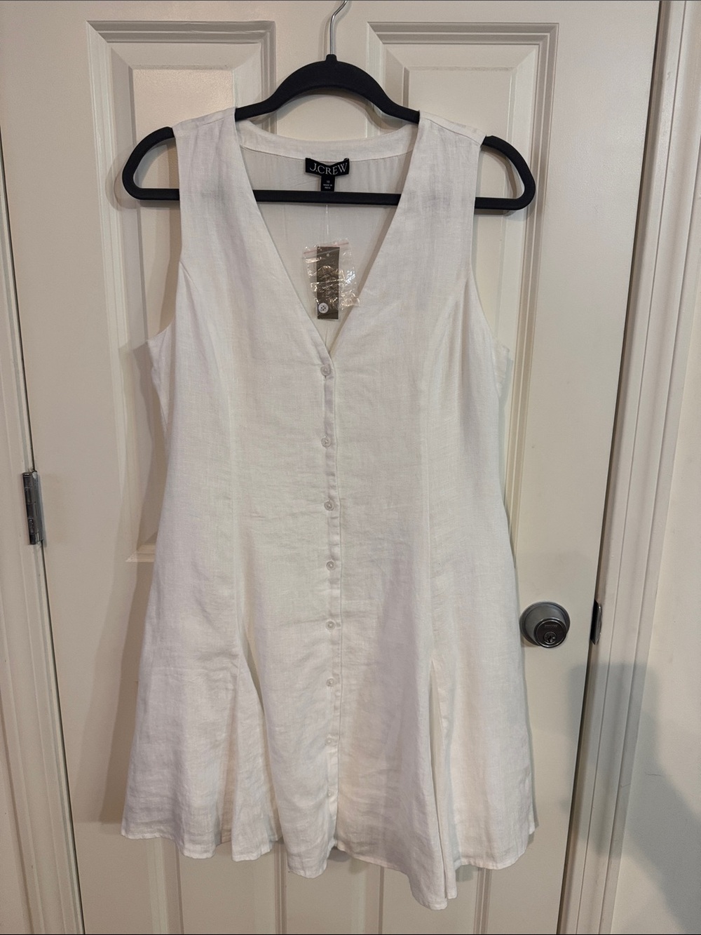 J. Crew White Sleeveless Linen Button-Front Tunic